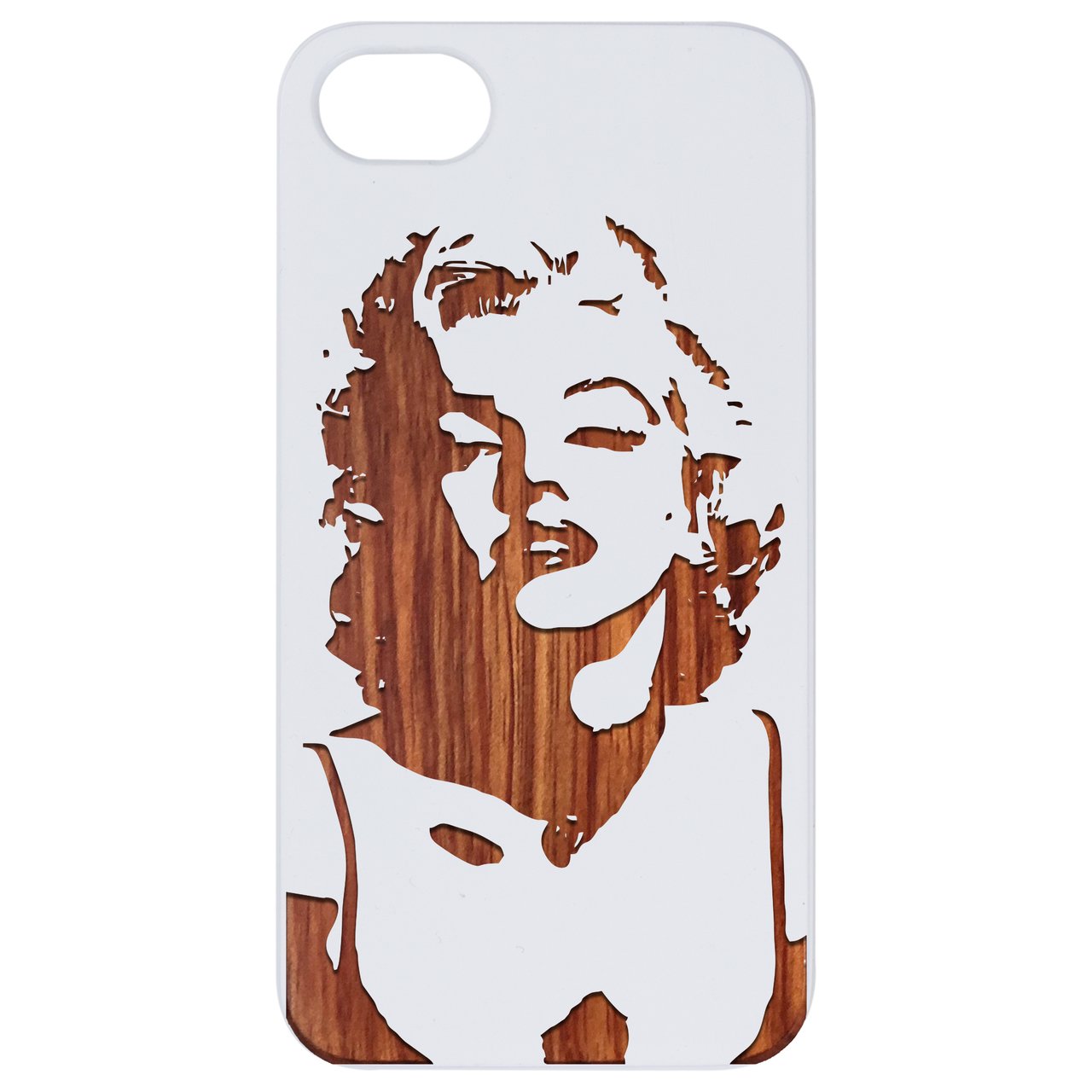 Marilyn Monroe 1 Engraved wooden phone case featuring a detailed engraving of Marilyn Monroe, showcasing its unique design and craftsmanship.